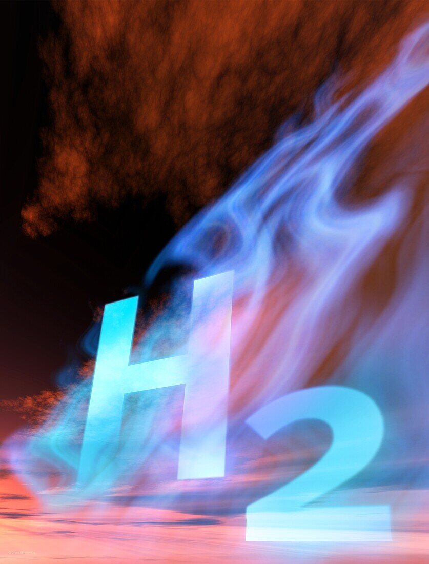 Hydrogen gas, conceptual illustration