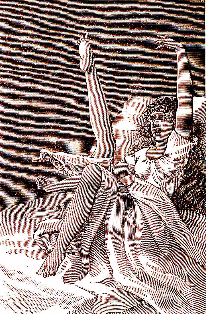 Female hysteria, 19th century illustration
