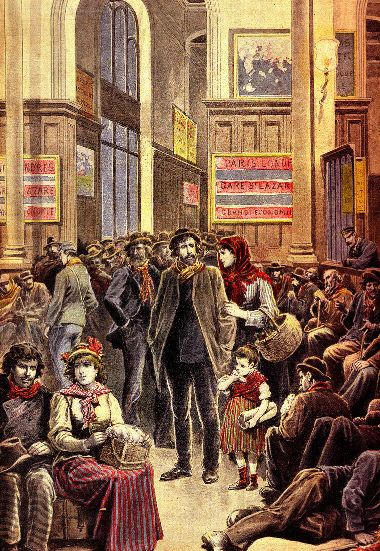 Italian emigrants in Paris, 19th century illustration
