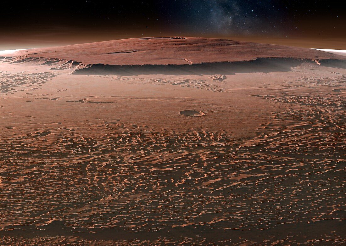 Olympus Mons and surroundings, Mars, illustration