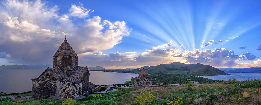 Crepuscular rays over Lake Sevan, Armenia