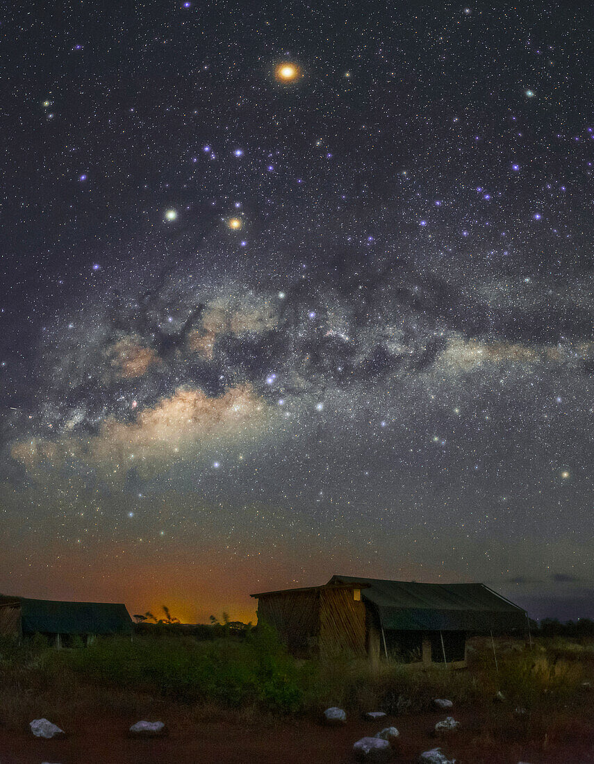 Milky Way over a campsite, Amboseli National Park, Kenya