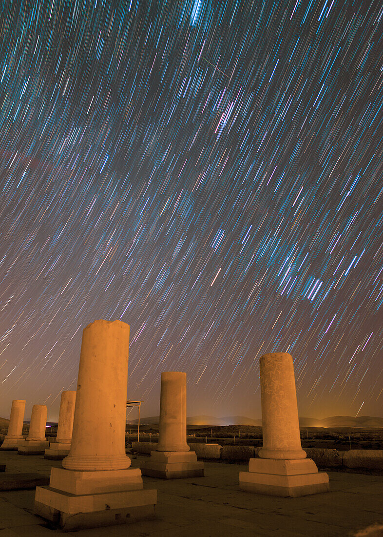 Star trails over Private Palace, Pasargadae, Iran