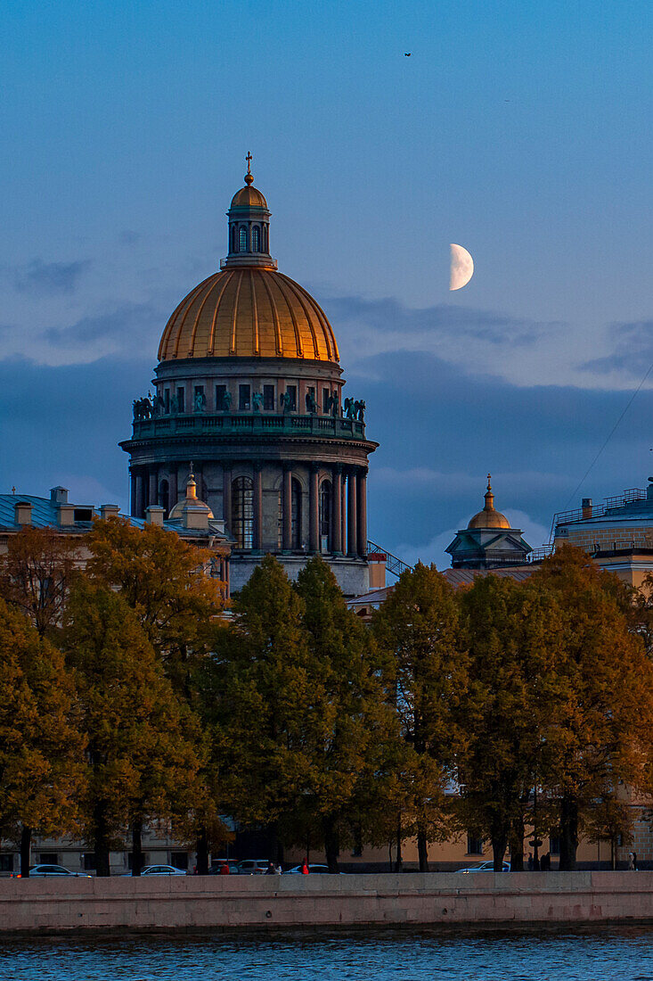 Moon over Saint Isaac's Cathedral, Saint Petersburg, Russia