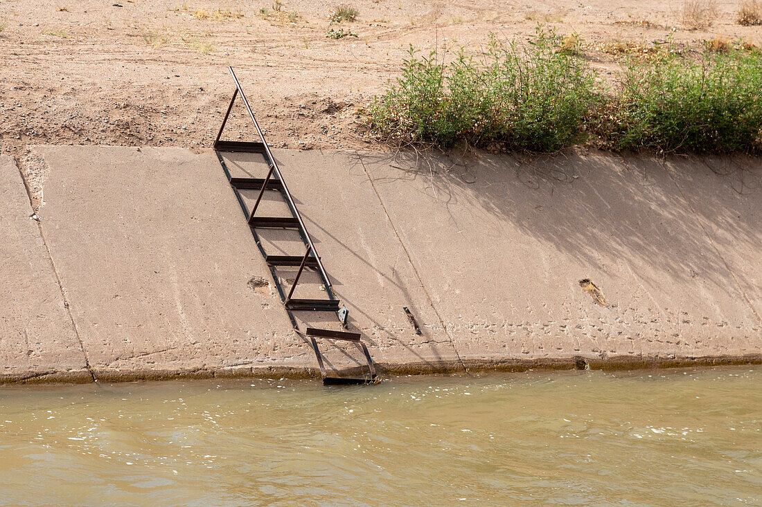 Escape ladder on irrigation canal