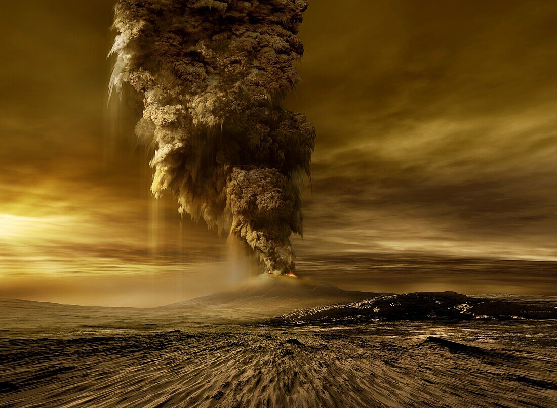 Active volcano on Venus, illustration