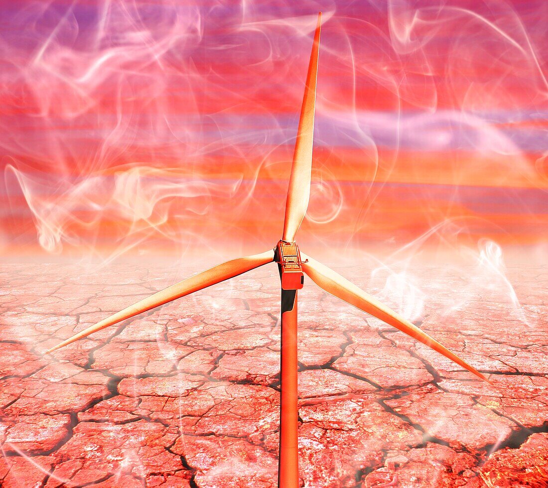 Wind turbine in a drought, illustration