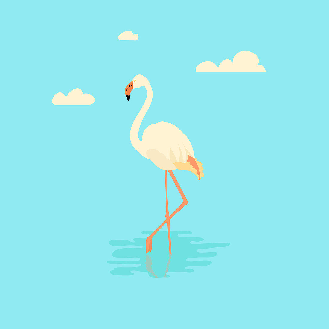 Flamingo standing in pond, illustration