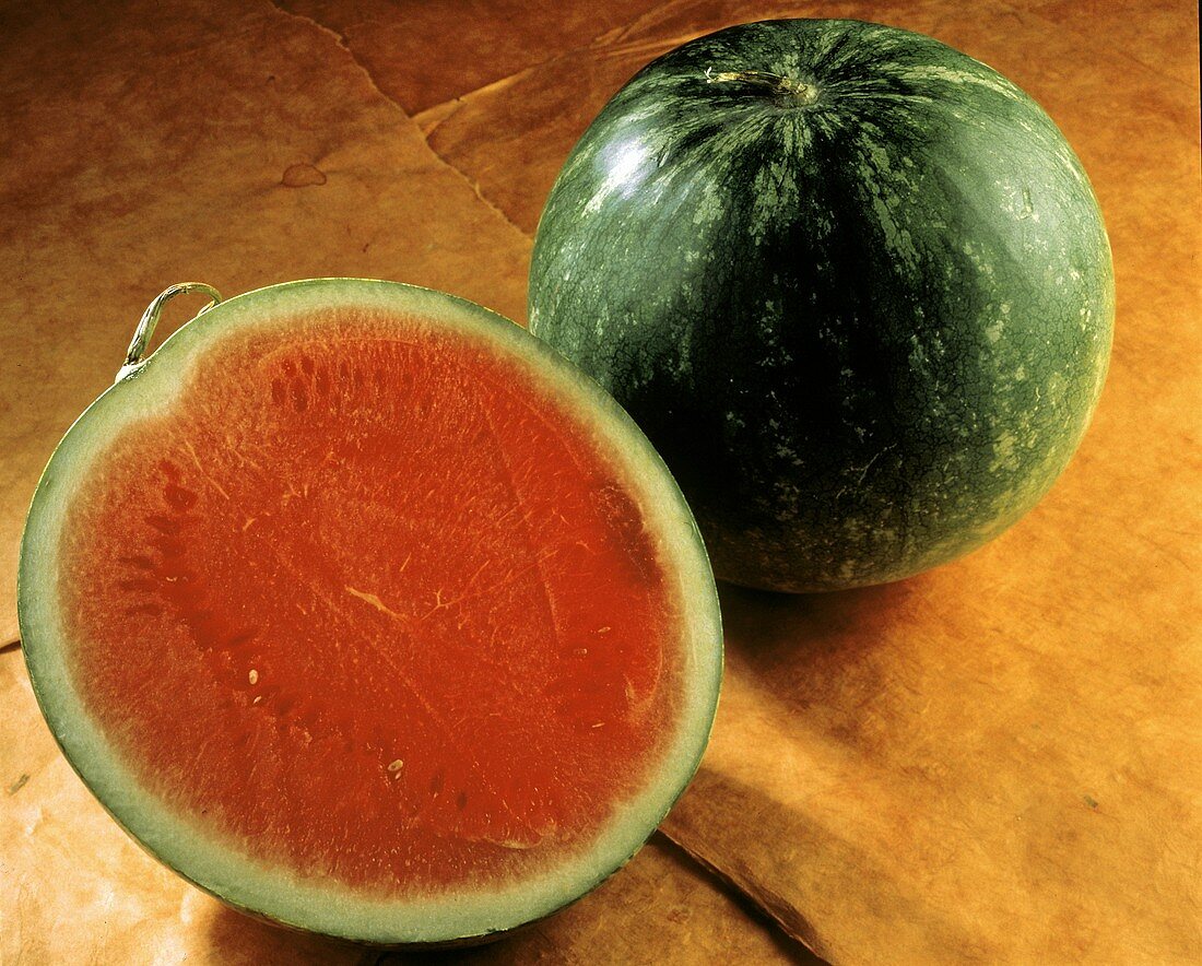 Whole and Half of a Watermelon