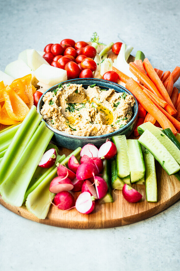 Charcuterie - vegetable sticks with hummus