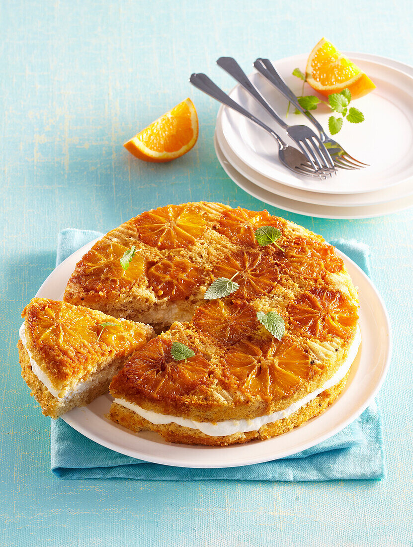 Cake with glazed oranges