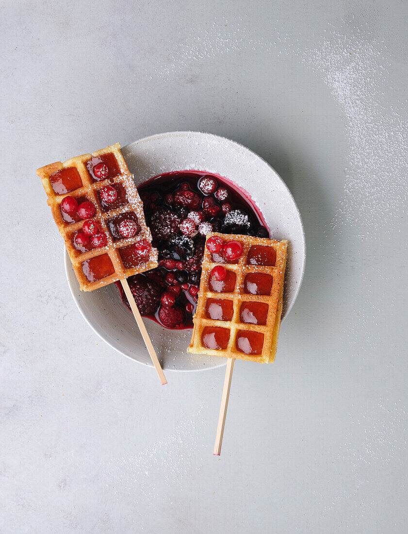 Currant waffles on a stick