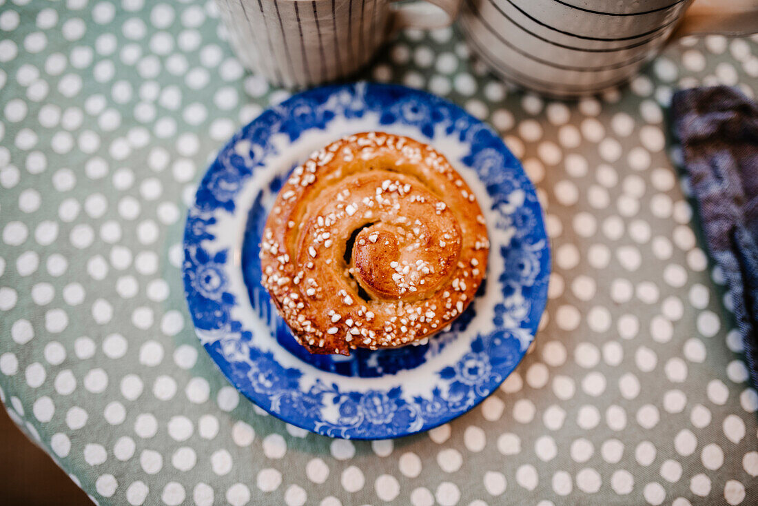 Cinnamon bun on plate