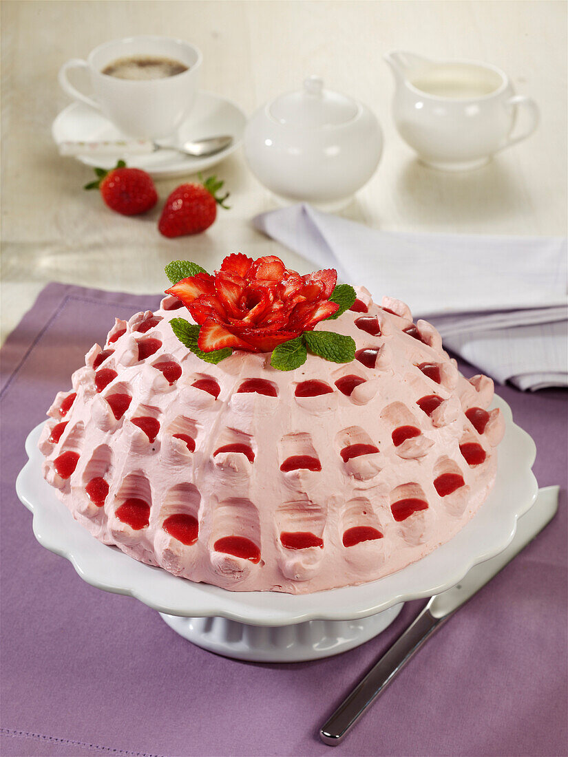 Strawberry mascarpone dome cake with Grand Marnier