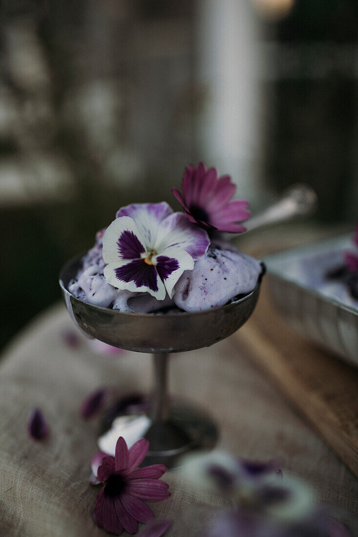 Blueberry ice-cream in goblet