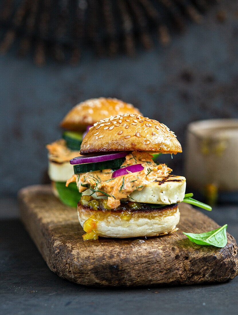 Halloumi sliders with creamy carrot tzatziki