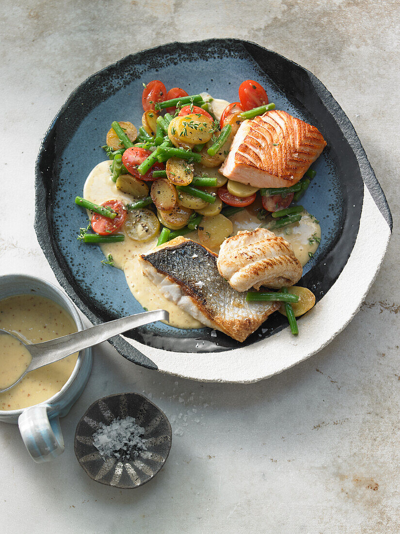 Pannfisch de luxe mit Senfschaumsauce