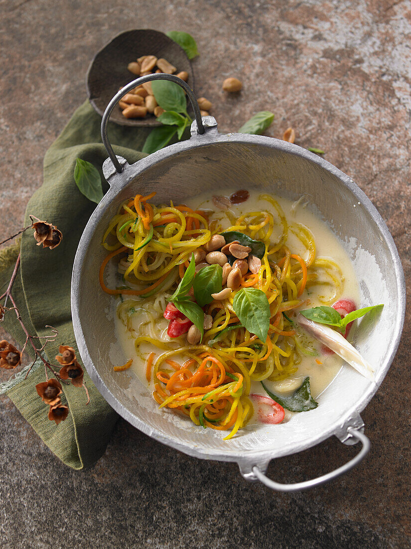 Vegetable zoodles in a Thai curry sauce