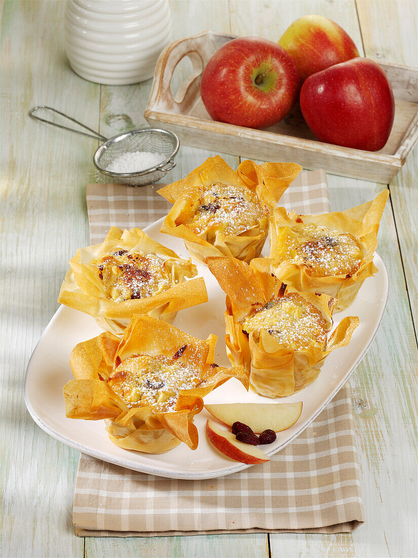 Apple-and-honey muffins in strudel pastry cases