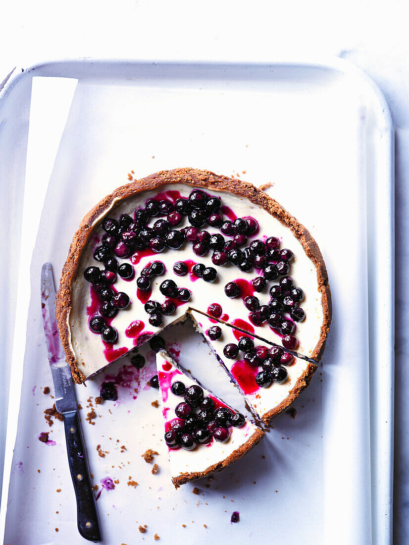 Blueberry cheesecake with speculoos crust