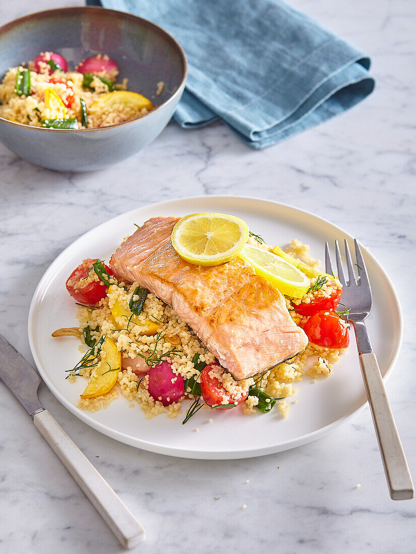 Baked salmon with couscous