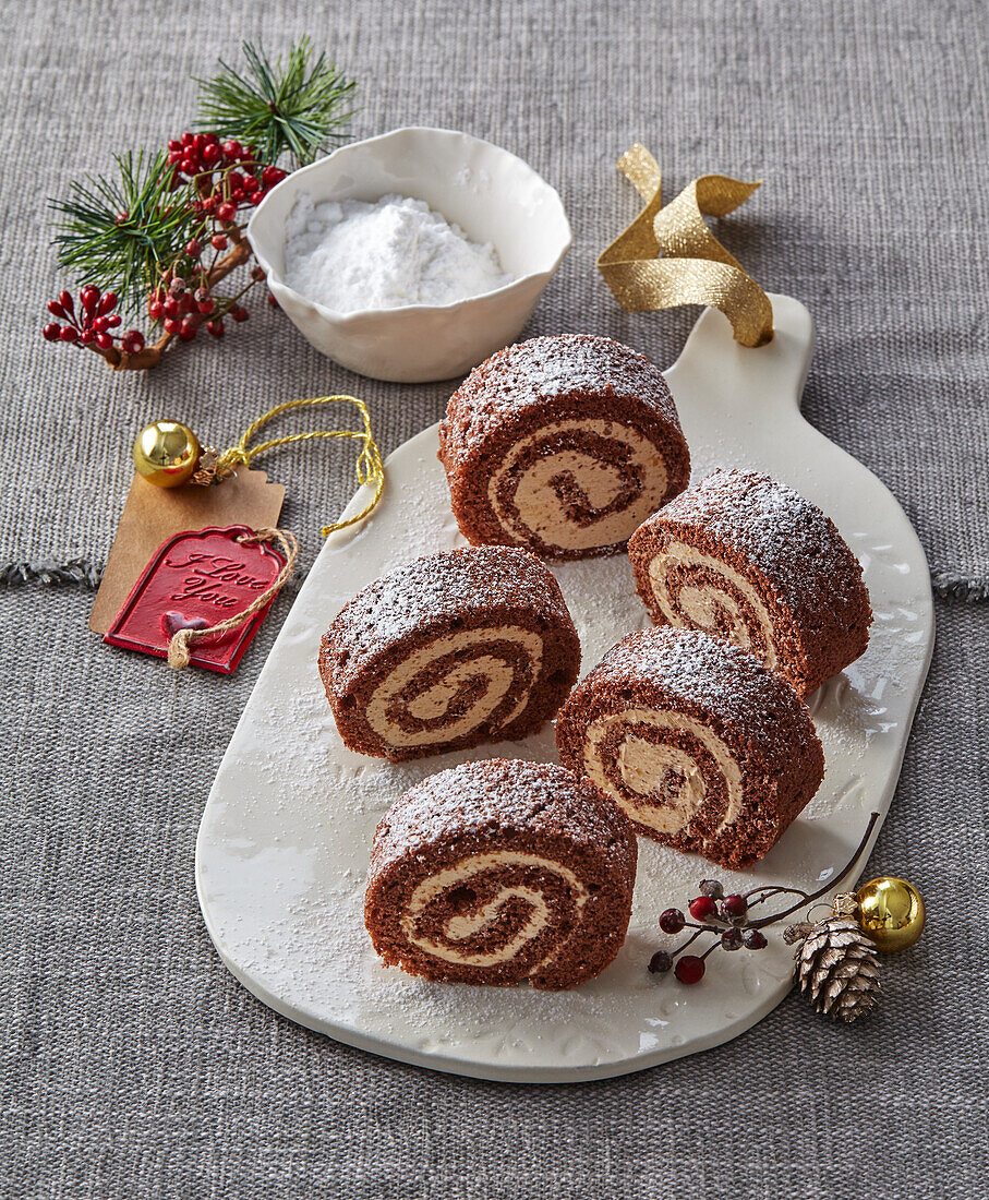 Christmas cocoa roll with chestnuts