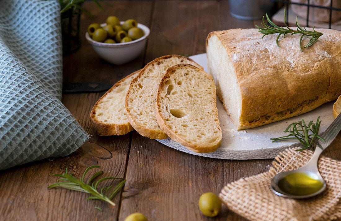 Ciabatta with olive oil and rosemary