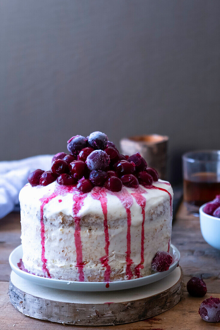 Sour cherry cake with butter cream frosting