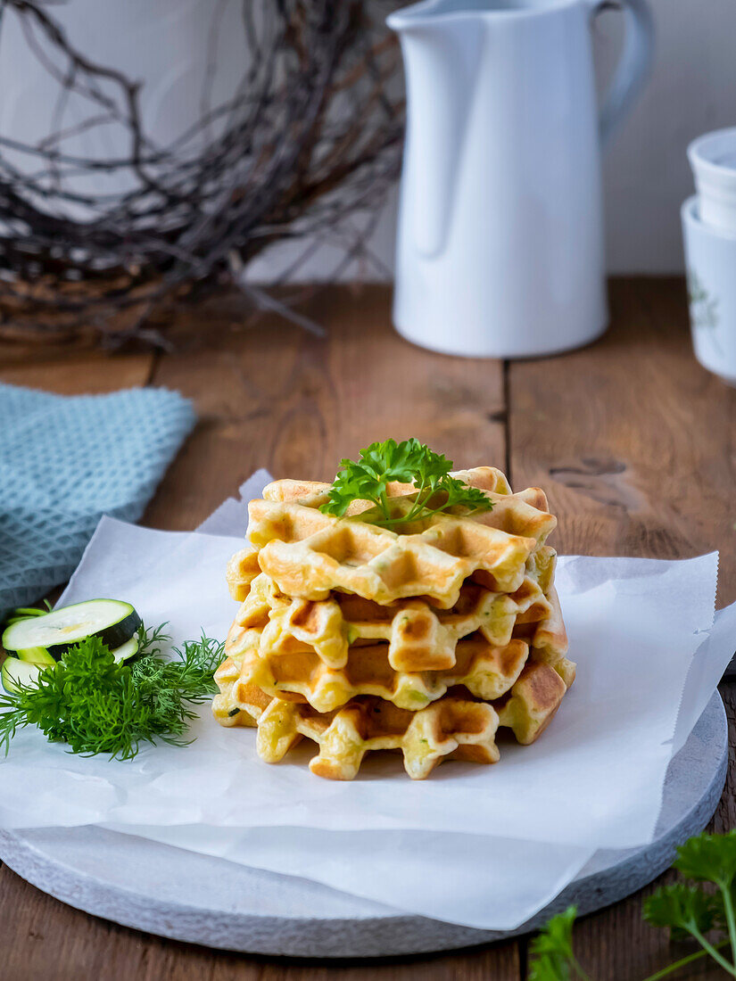 Herb and zucchini waffles