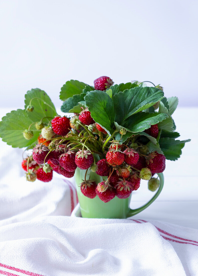 Wild strawberries in a green cup
