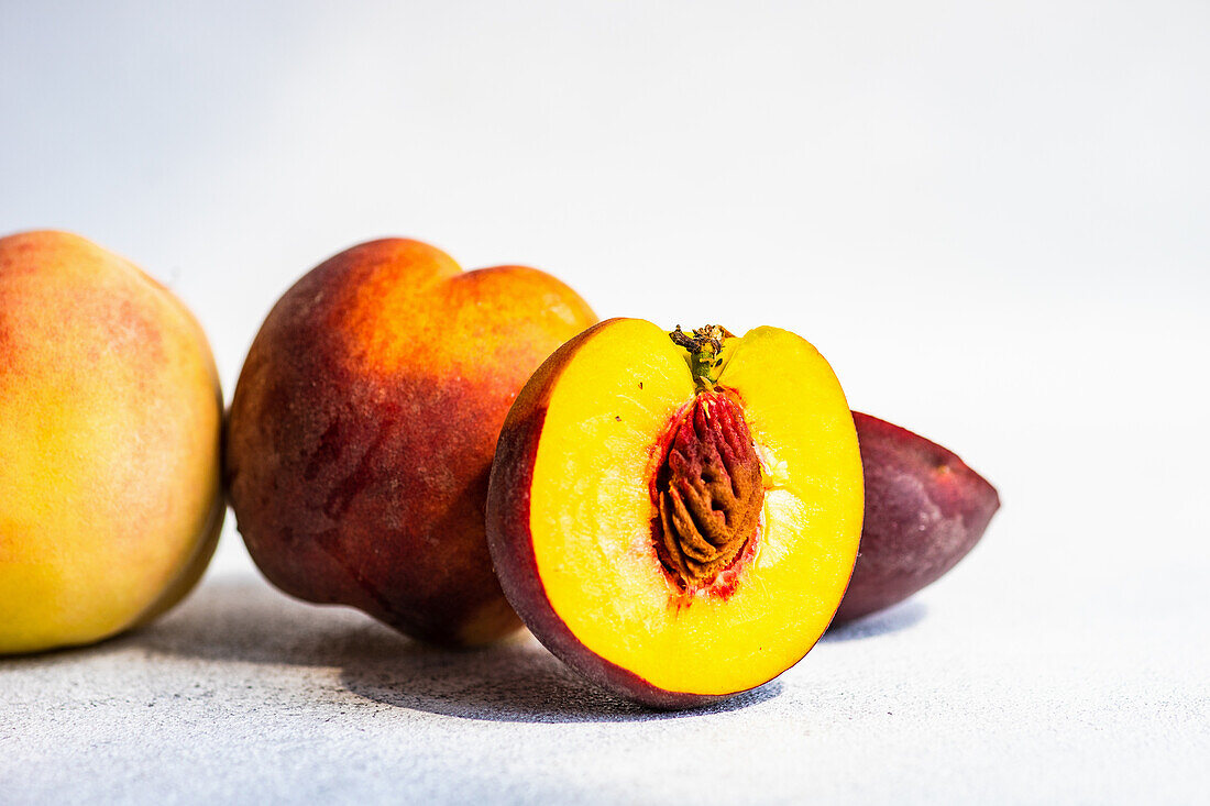 Ripe and healthy peach fruits in the bowl