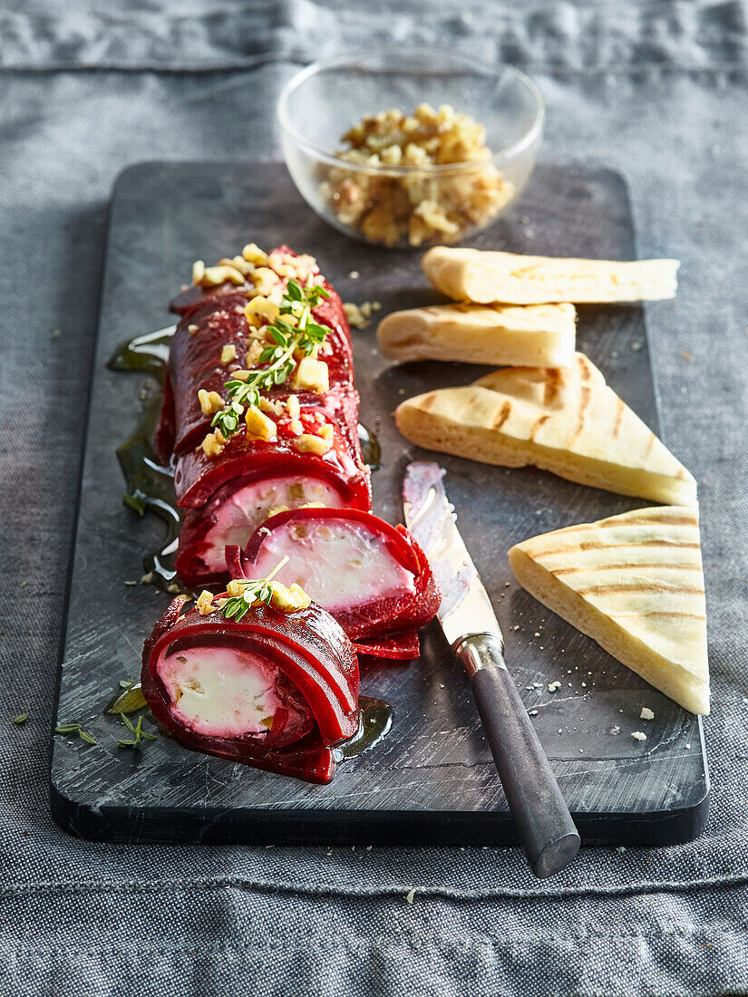 Beetroot and goat cheese roll