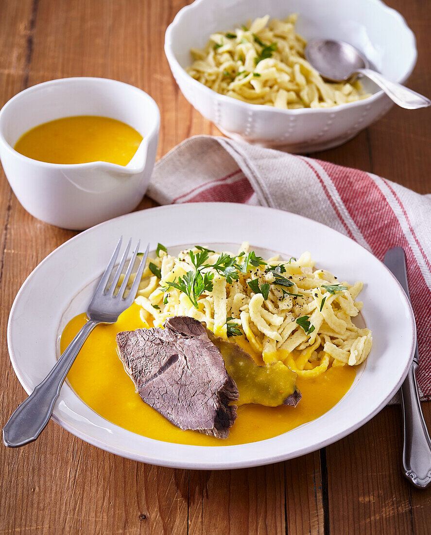 Beef with pumpkin sauce