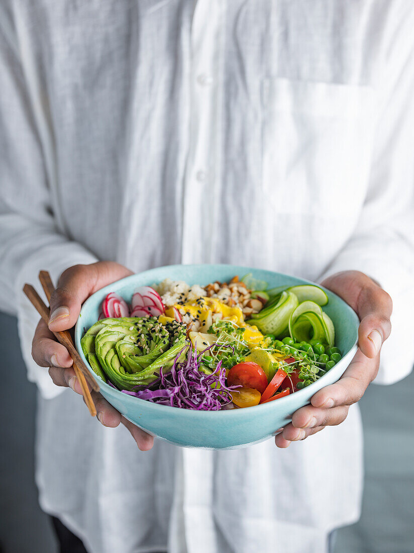 Buddha Bowl being held in a persons hands