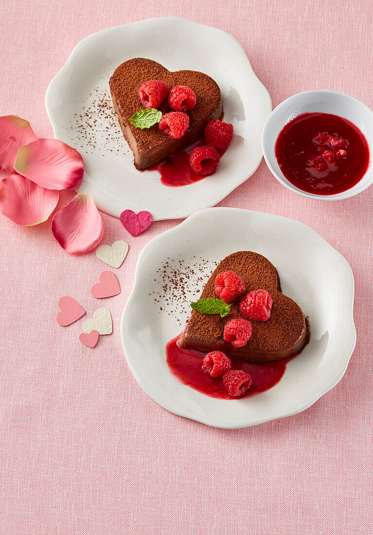 Chocolate panna cota with raspberry sauce