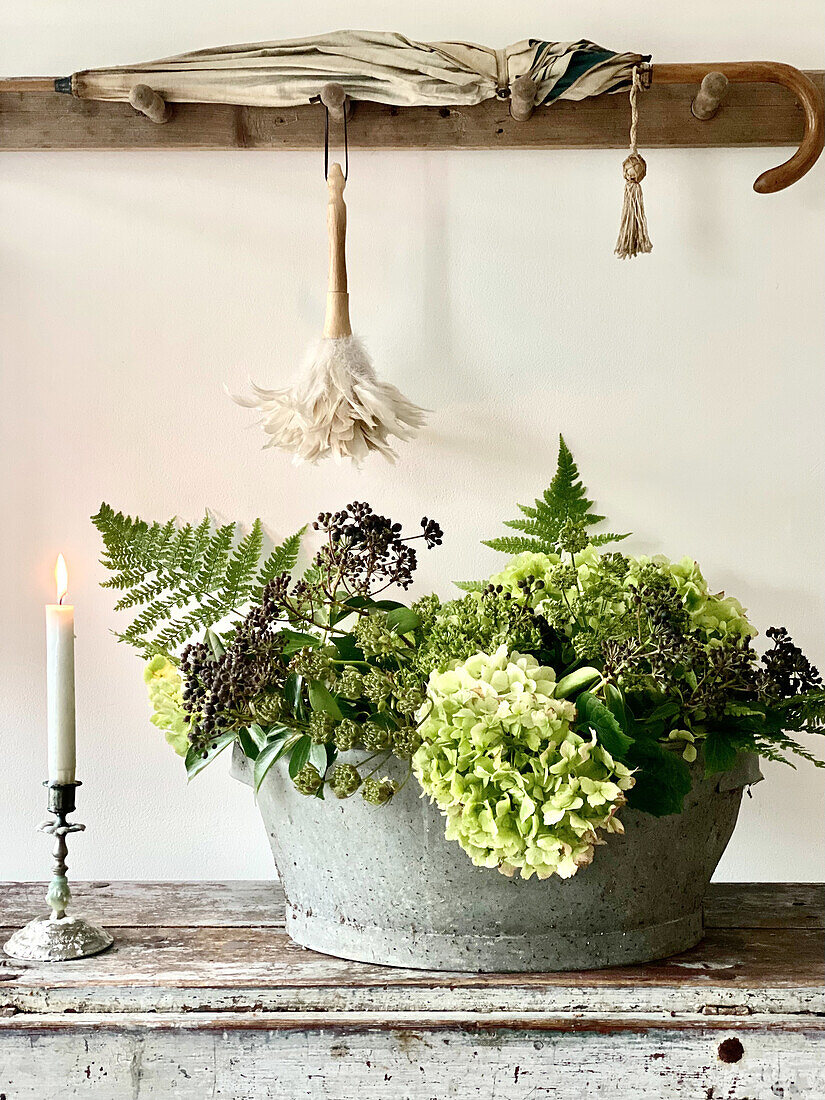 Vintage zinc tub with flowers