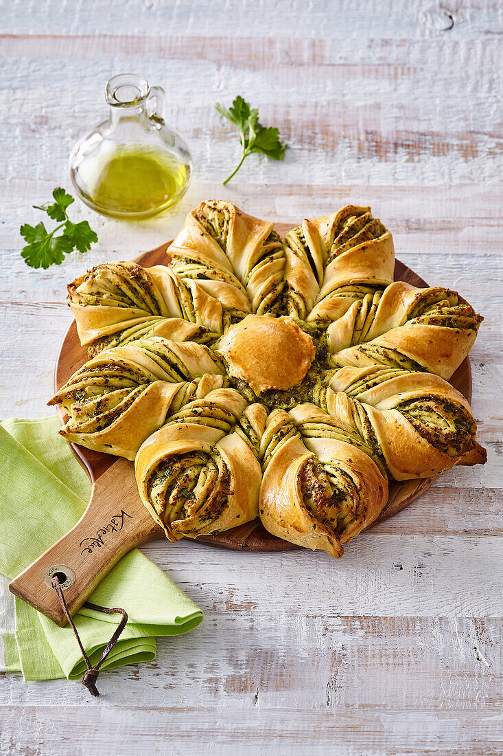 Eastern pastry with parsley pesto