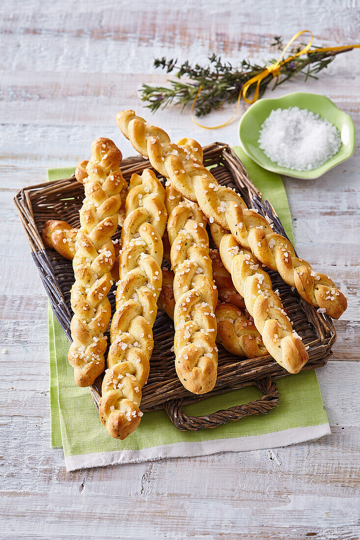 Yeast plaits with herbs and sea salt for Easter