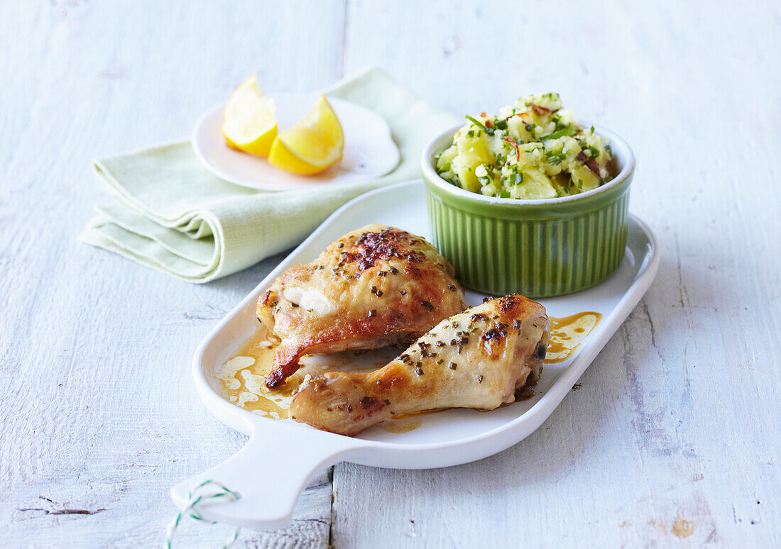 Baked chicken with chives buttermilk and herbal potato salad