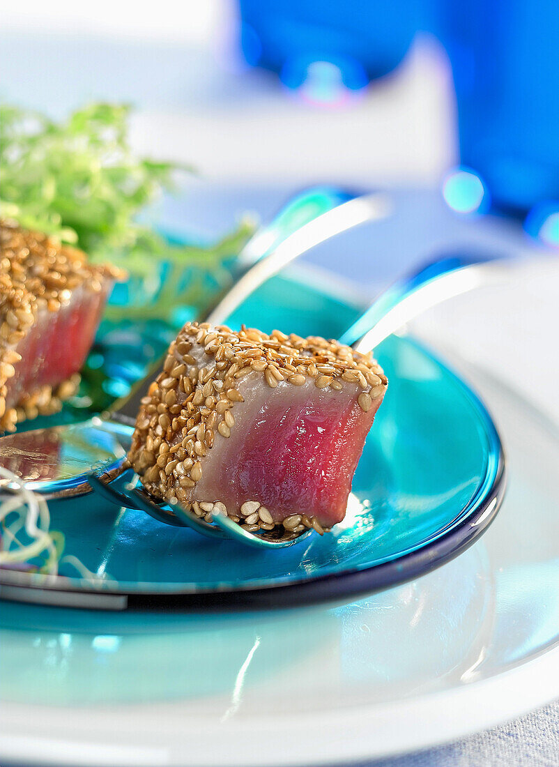 Fried tuna in a sesame coating