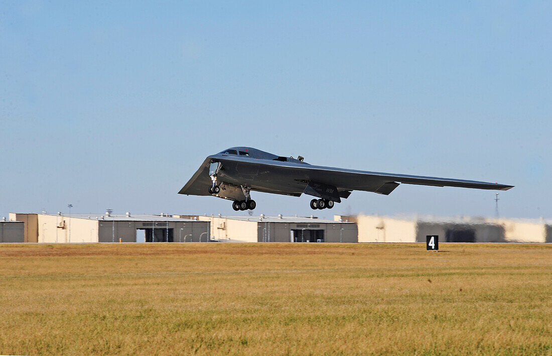 B-2 stealth bomber taking to the skies