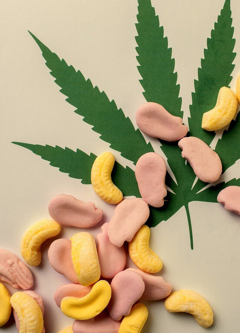 Cannabis infused foam sweets, conceptual image