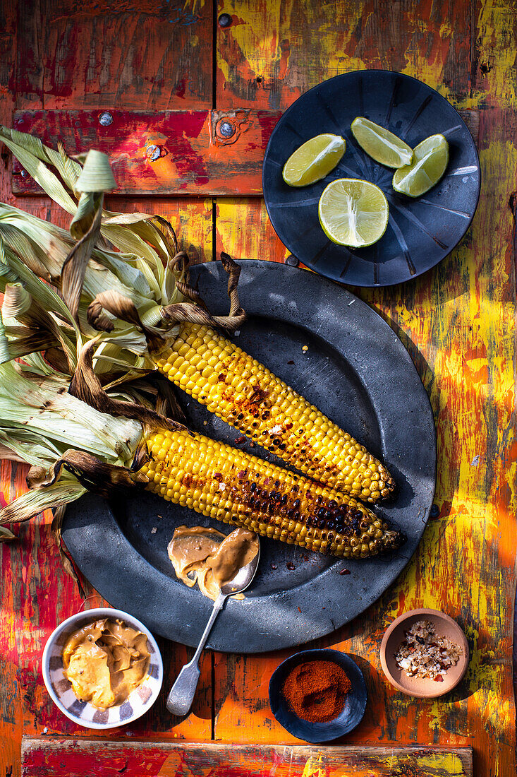 Grilled corn on the cob with spices