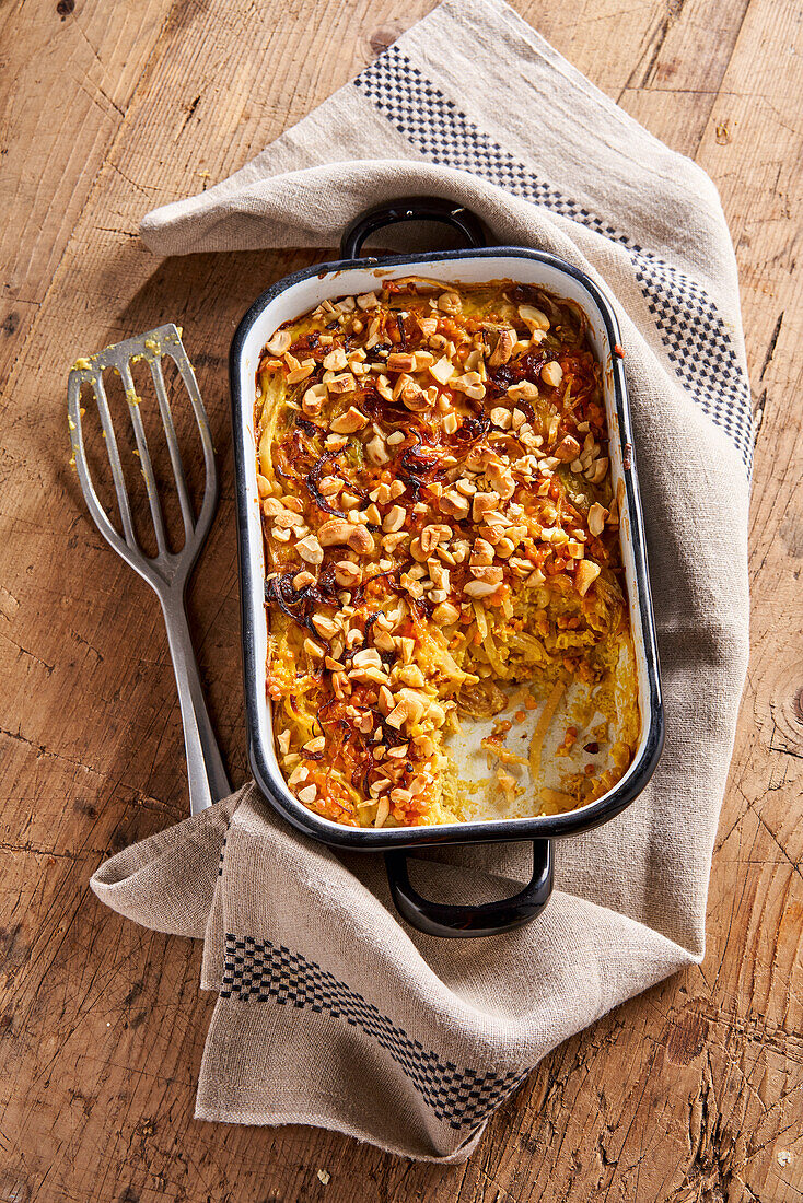 Curried turnip bake with a nut crust