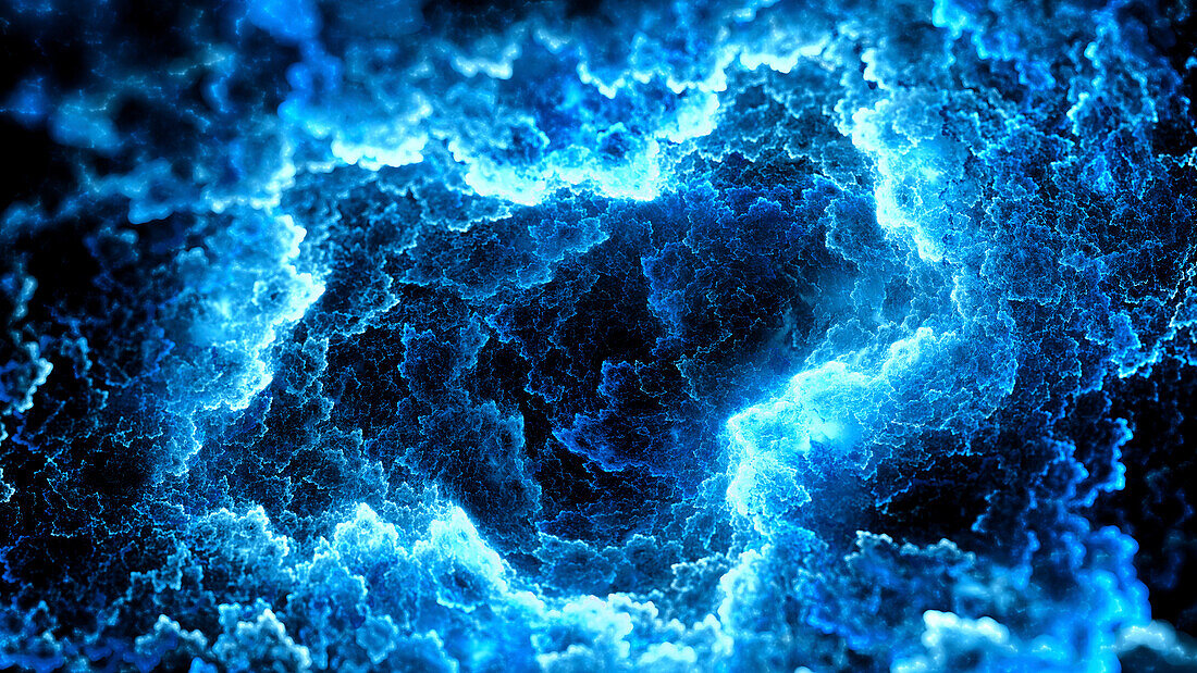 Blue glowing quantum fusion, abstract illustration
