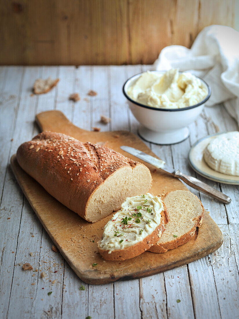 Bread with French cream cheese spread
