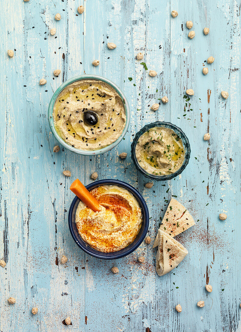 Three varieties of hummus