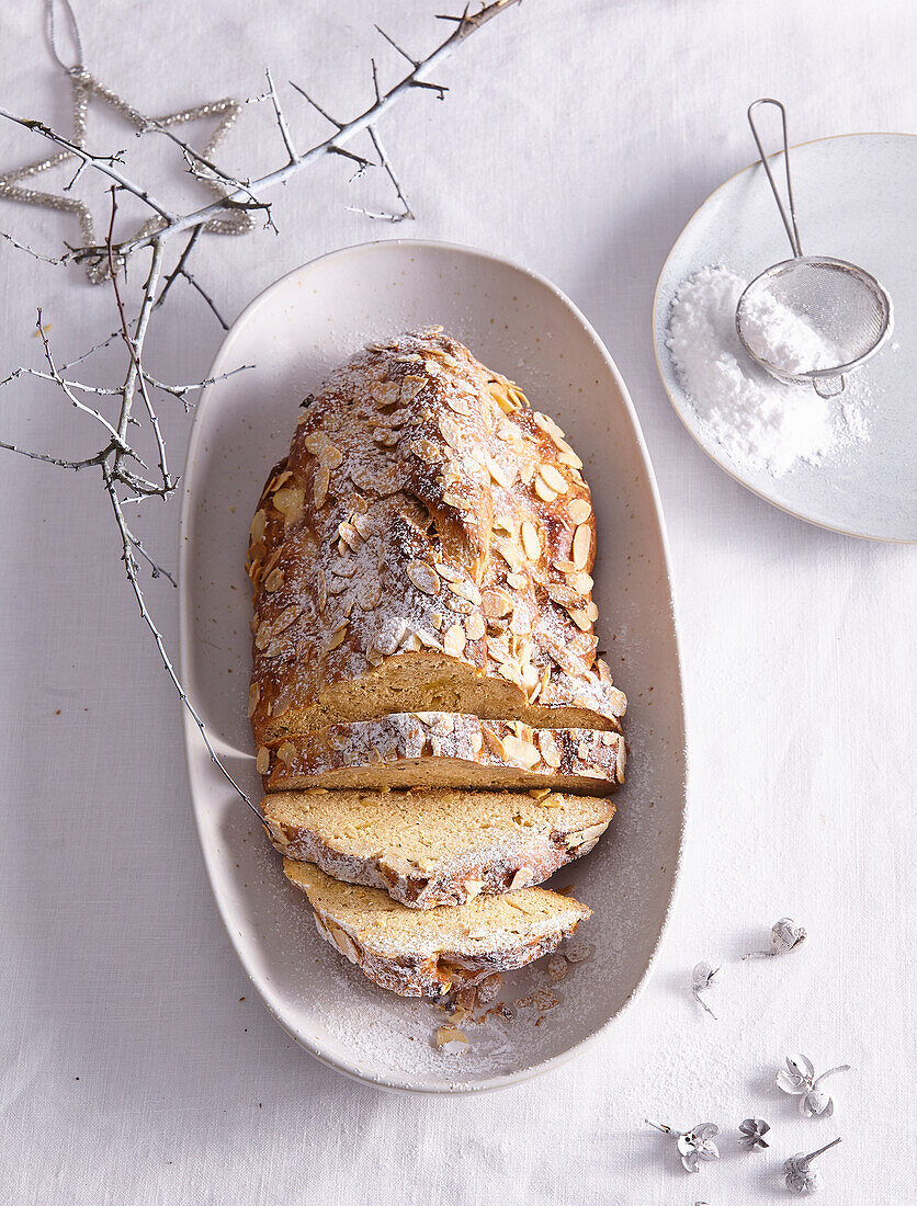 Christmas sweet bread with almond and raisins