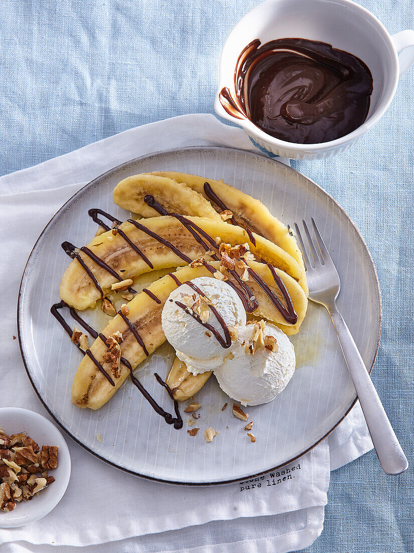 Bananas with chocolate and coconut topping
