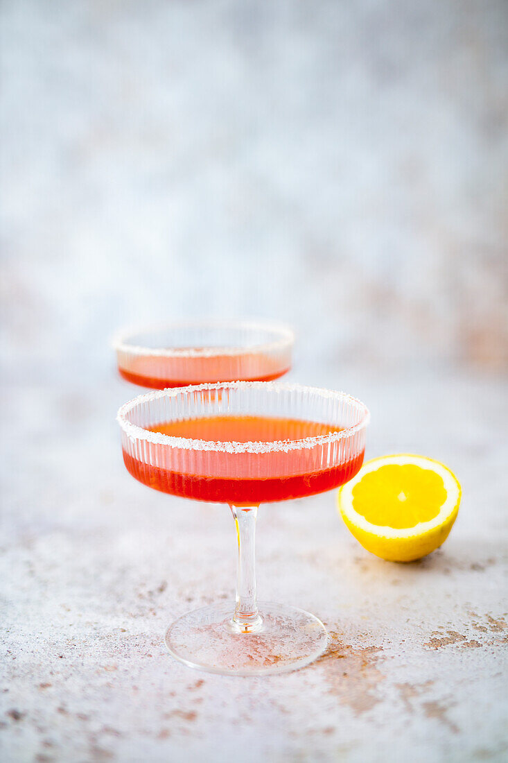 Greek Sidecar (cocktail with brandy and pomegranate liqueur)